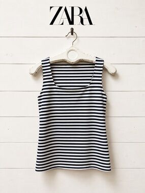 ZARA Navy & White Striped Tank Top Size M